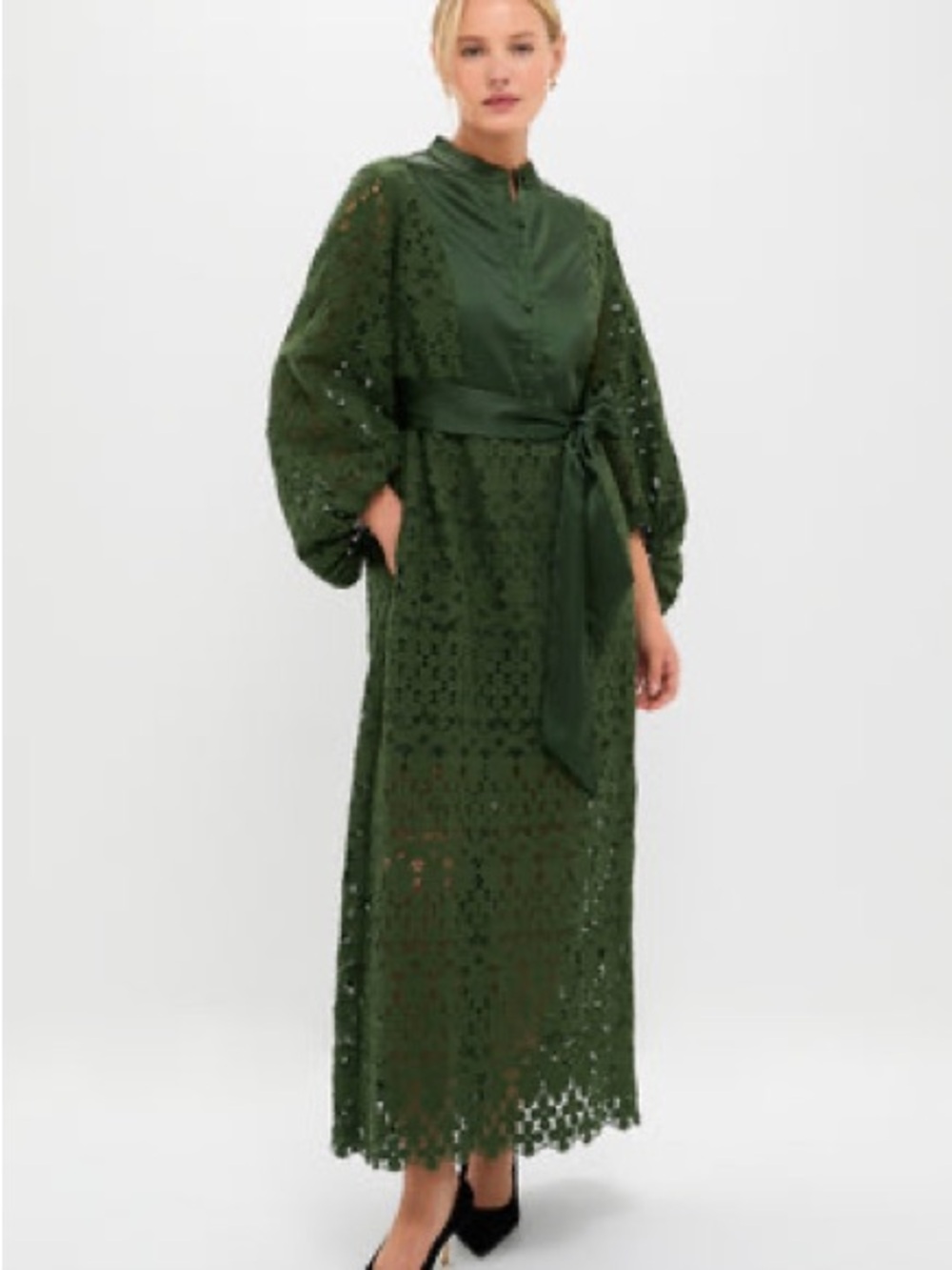 Tuckernuck Olive Green Eyelet Lace Maxi Dress with Sash